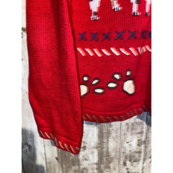 Women's Tribeca Studio Red Novelty Dog Sweater Cardigan Size Large Bone Buttons - Picture 5 of 11